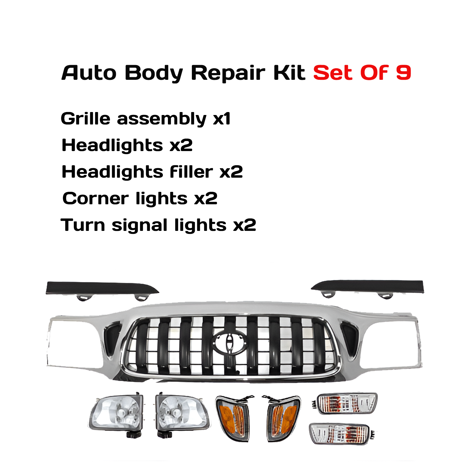 2001-2004 Toyota Tacoma Front Grille Assembly & Headlight Assembly Kit | OEM Fit