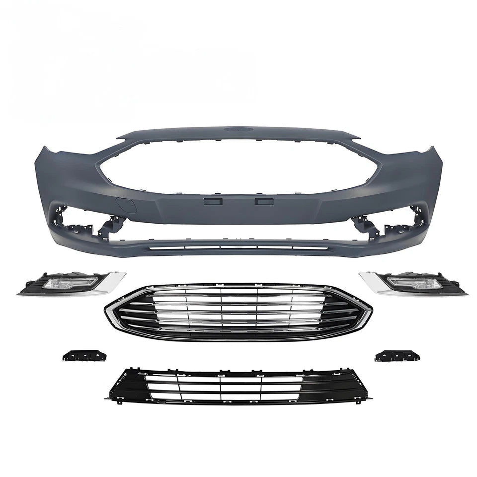 2017-2018 Ford Fusion | Front Bumper Cover Grille Assembly Kit Set w/ Fog Light | OEM Fit