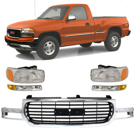 1999-2002 GMC Sierra / 2000-2006 Yukon Front Grille Assembly Chrome & Headlight Assembly Kit | OEM Fit