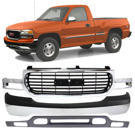 1999-2002 GMC Sierra / 2000-2006 Yukon Front Bumper Chrome & Grille Assembly Kit | OEM Fit
