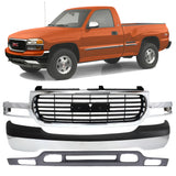 Front Bumper Chrome & Grille Assembly Kit For 1999-2002 GMC Sierra / 2000-2006 Yukon