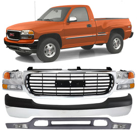 1999-2002 GMC Sierra / 2000-2006 Yukon Front Bumper Chrome & Grille Assembly Kit | OEM Fit