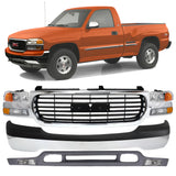 Front Bumper Chrome & Grille Assembly Kit For 1999-2002 GMC Sierra / 2000-2006 Yukon