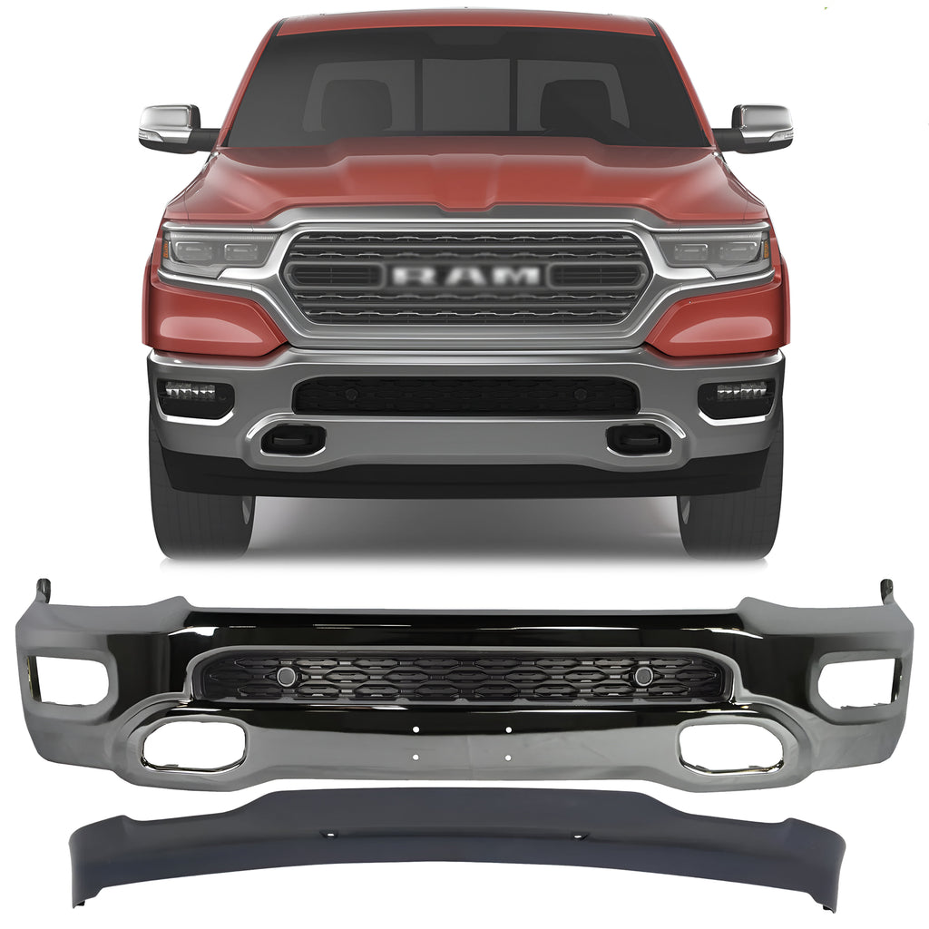 Front Bumper Face Bar Chrome & Valance Textured Kit For 2019-2024 RAM 1500