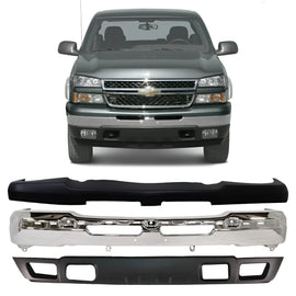 2003-2007 Chevrolet Silverado 1500 2500 HD Front Bumper Chrome & Bumper Cover Primed Kit | OEM Fit