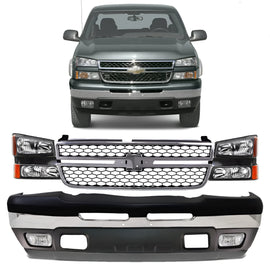 2003-2007 Chevrolet Silverado 1500 2500 Front Bumper Chrome & Headlight Kit | OEM Fit