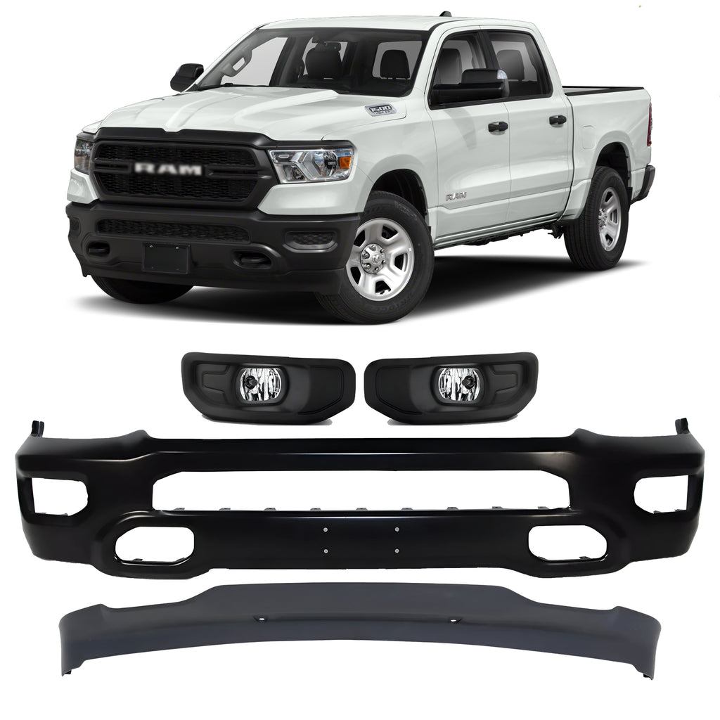 Front Bumper Face Bar Primed & Fog Lights Assembly Kit For 2019-2024 Ram 1500