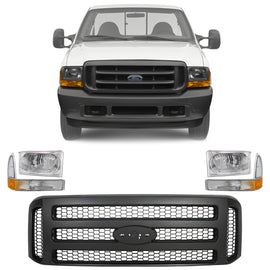 1999-2004 Ford F-250 Super Duty and 350 Front Grille Assembly & Headlights  | OEM Fit