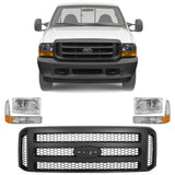 Front Grille Assembly & Headlights For 1999-2004 Ford F-250 Super Duty and 350