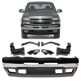 2003-2007 Chevrolet Silverado 1500 2500 HD Front Bumper Chrome & Brackets Kit | OEM Fit
