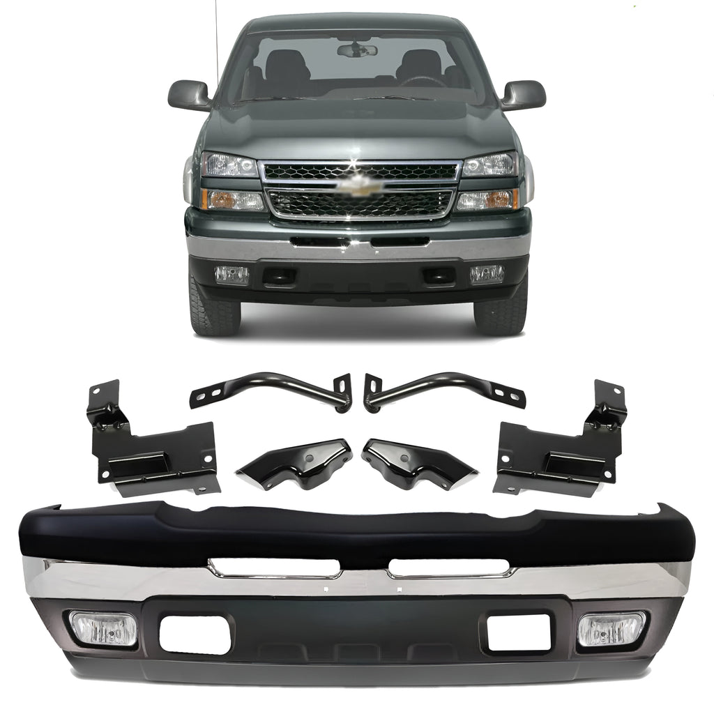 Front Bumper Chrome & Brackets Kit For 2003-2007 Chevrolet Silverado 1500 2500 HD