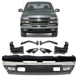 2003-2007 Chevrolet Silverado 1500 2500 HD Front Bumper Chrome & Brackets Kit | OEM Fit