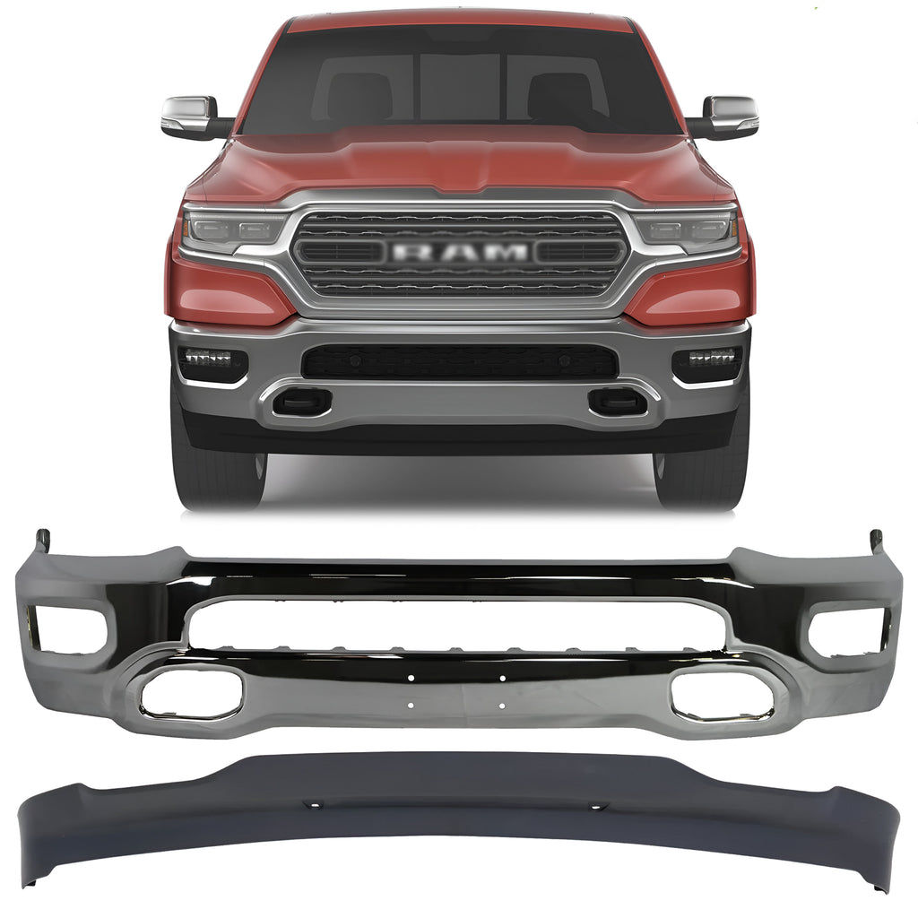 Front Bumper Face Bar Chrome & Valance Textured Kit For 2019-2024 RAM 1500