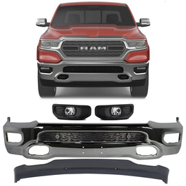 2019-2024 RAM 1500 Front Bumper Face Bar Chrome & Fog Lights Assembly Kit | OEM Fit