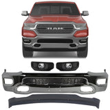 Front Bumper Face Bar Chrome & Fog Lights Assembly Kit For 2019-2024 RAM 1500