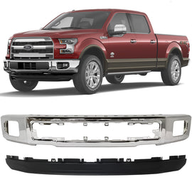 Replacement 2015–2017 Ford F-150 – 2-Piece Kit Front Bumper Chrome & Lower Valance Textured, OEM Fit, Includes Bumper Face Bar & Lower Valance