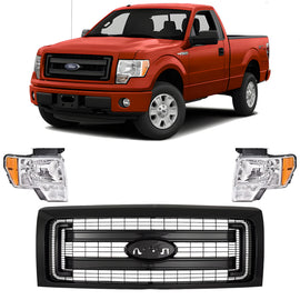 2009-2014 Ford F-150 Front Grille Assembly Paintable Frame & Headlights Kit | OEM Fit
