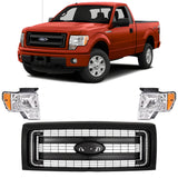 Front Grille Assembly Paintable Frame & Headlights Kit For 2009-2014 Ford F-150