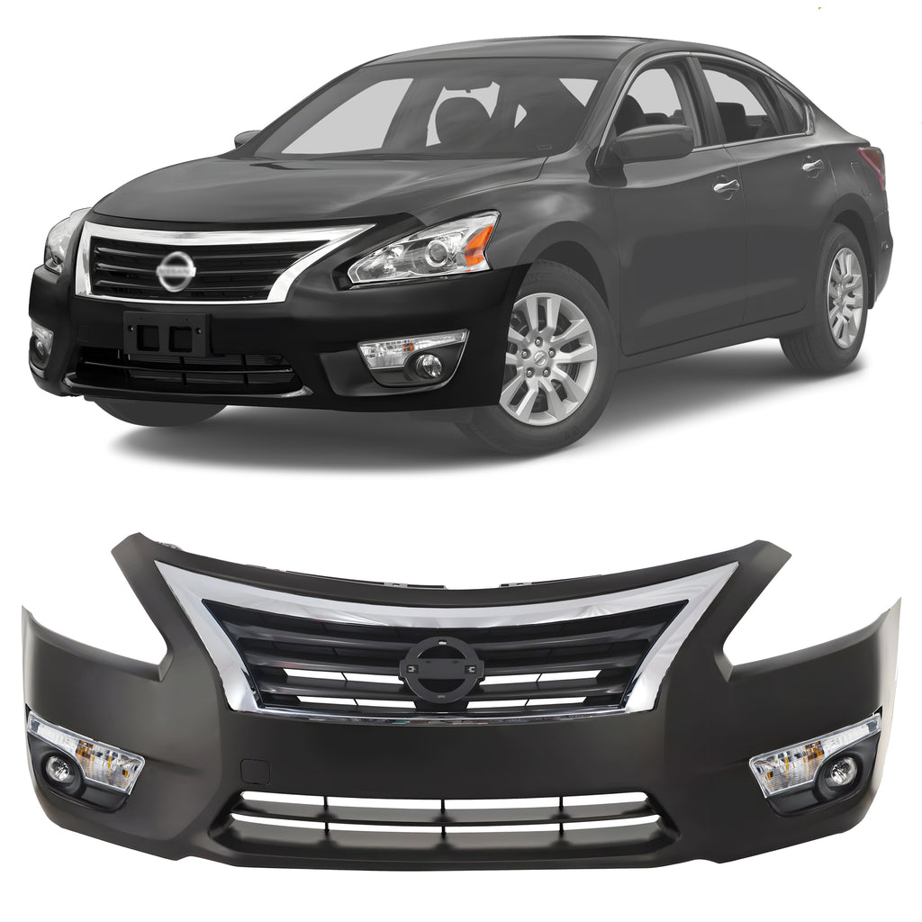 Front Bumper Cover Primed & Fog Lights Assembly Kit For 2013-2015 Nissan Altima