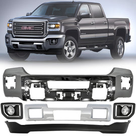 2015-2019 GMC Sierra 2500 HD 3500 HD Front Bumper Face Bar Chrome & Fog Lights Kit | OEM Fit