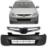 Front Bumper Cover Primed & Grille Assembly Kit For 2003-2005 Honda Accord