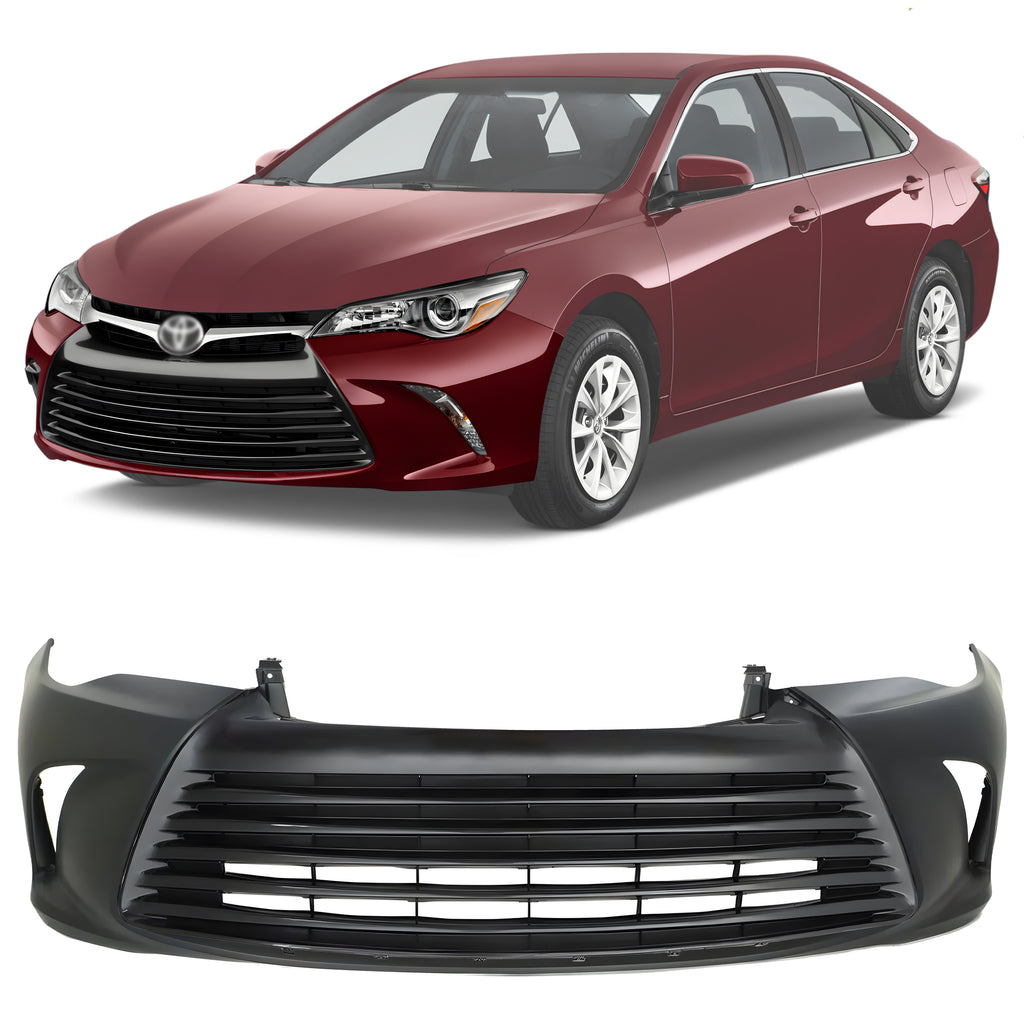 Front Bumper Cover Primed & Bumper Grille Black Kit For 2015-2017 Toyota Camry