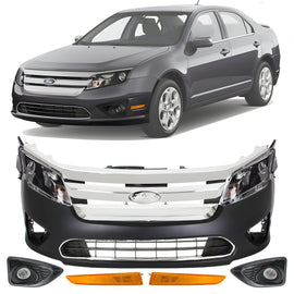 2010-2012 Ford Fusion Front Bumper Cover Primed & Headlight Assembly Kit | OEM Fit