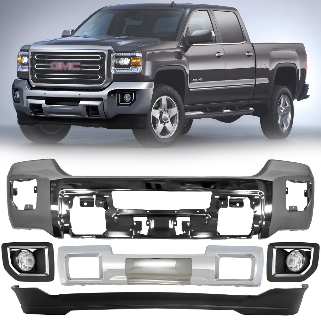 Front Bumper Face Bar Chrome & Valance Textured Kit For 2015-2019 GMC Sierra 2500 HD 3500 HD