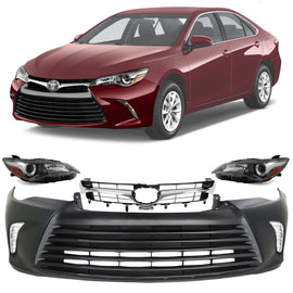 2015-2017 Toyota Camry Front Bumper Cover Primed & Headlights Assembly Kit | OEM Fit