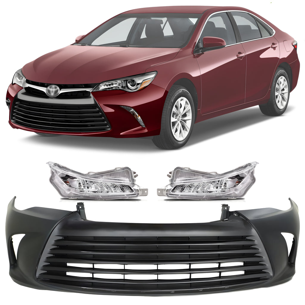 Front Bumper Cover Primed & Turn Signal Lights Kit For 2015-2017 Toyota Camry