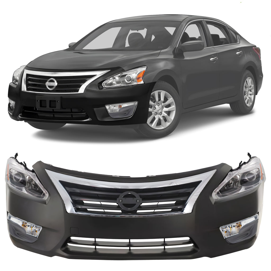 Front Bumper Cover Primed & Headlight Assembly Kit For 2013-2015 Nissan Altima