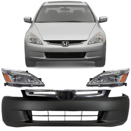 2003-2005 Honda Accord Front Bumper Cover Primed & Headlight Assembly Kit | OEM Fit