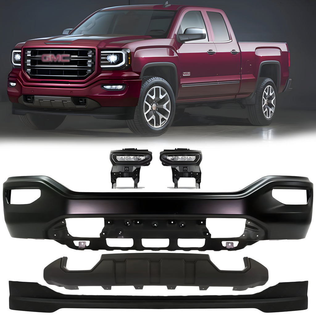 Front Bumper Primed Steel & Fog Lights Assembly Kit For 2016-2018 GMC Sierra 1500