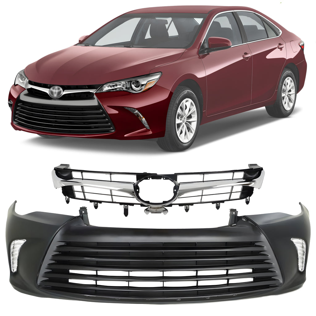 Front Bumper Cover Primed & Grille Assembly Kit For 2015-2017 Toyota Camry