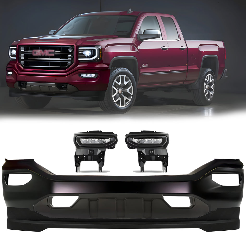 Front Bumper Paintable Steel & Valance Textured Kit For 2016-2019 GMC Sierra 1500