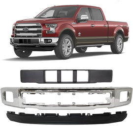 2015-2017 Ford F-150 Truck Front Bumper Chrome & Lower Valance Textured Kit | OEM Fit