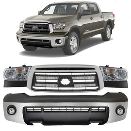 2010-2013 Toyota Tundra Front Bumper Chrome Steel & Headlights Assembly Kit | OEM Fit