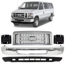 Load image into Gallery viewer, Front Bumper Chrome &amp; Bumper Brackets Kit For 2008-2019 Ford E-150 E-250 E-350 Super Duty and E-450 Super Duty