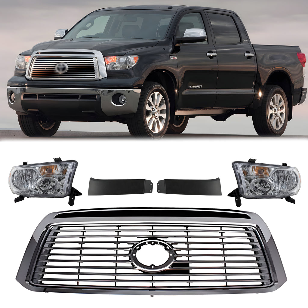 Front Grille Assembly Chrome & Headlights Assembly For 2010-2013 Toyota Tundra