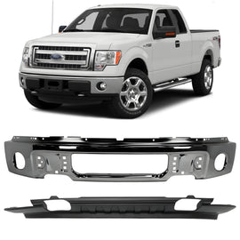 2009-2014 Ford F-150 Front Bumper Face Bar Chrome Steel & Valance Textured Black Kit | OEM Fit