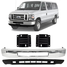 Load image into Gallery viewer, Front Bumper Chrome &amp; Brackets Kit For 2008-2019 Ford E-150 E-250 E-350 Super Duty E-450 Super Duty