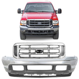 Front Bumper Chrome & Grille Assembly Kit For 1999-2004 Ford F-250 Super Duty