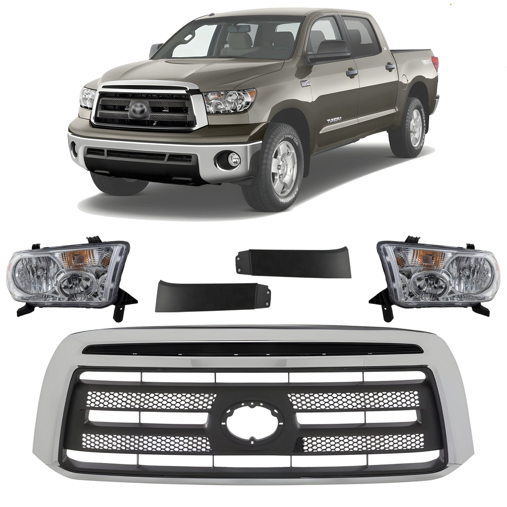 Front Grille Assembly Chrome & Headlights Assembly For 2010-2013 Toyota Tundra