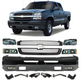 Front Bumper Primed & Headlights Assembly Kit For 2003-2007 Chevrolet Silverado 1500