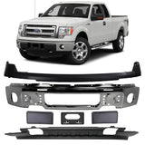 Front Bumper Chrome Steel & Bumper Cover Primed Kit For 2009-2014 Ford F-150