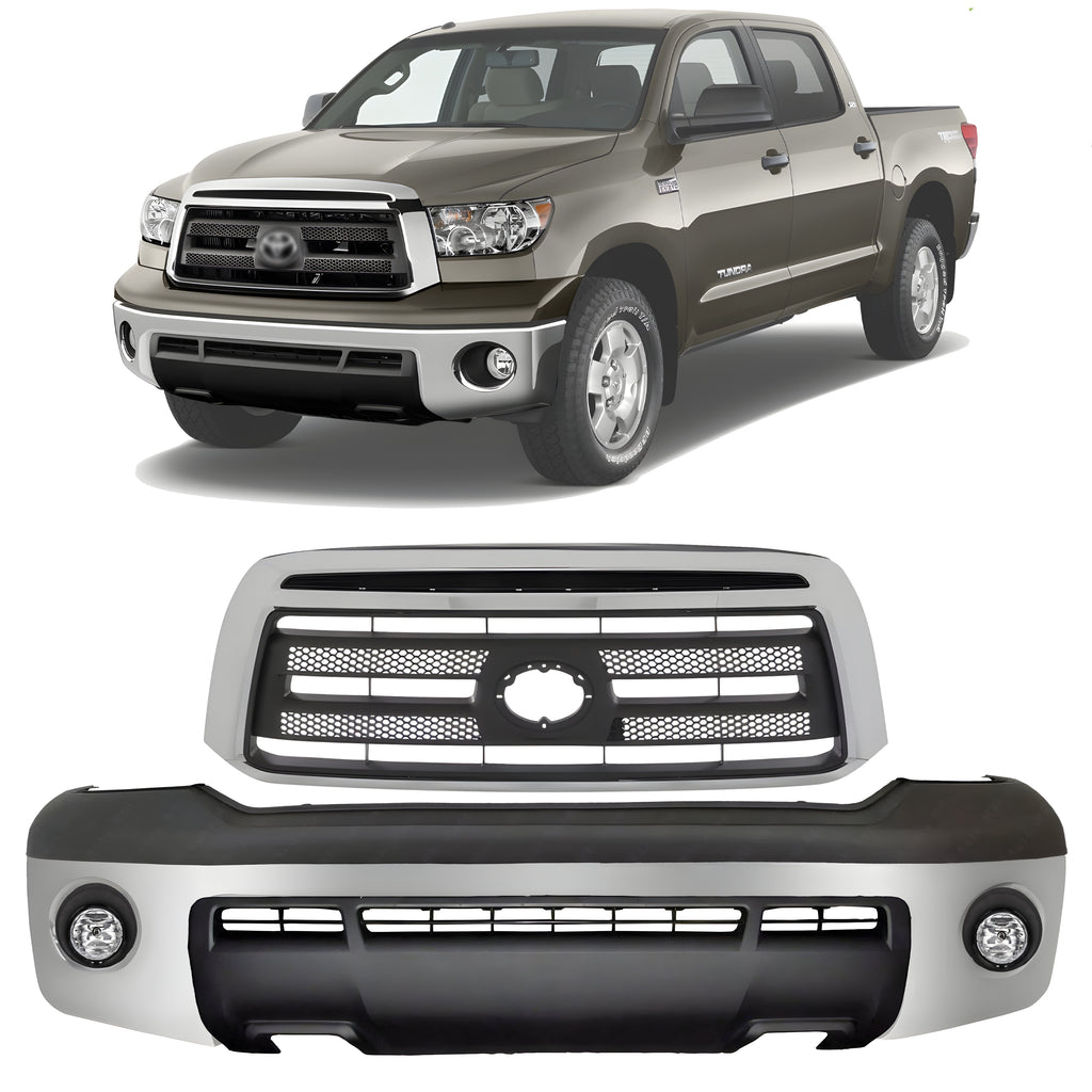 Front Bumper Chrome Steel & Grille Assembly Kit For 2010-2013 Toyota Tundra