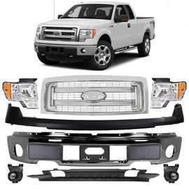 2009-2014 Ford F-150 Front Bumper Chrome Steel & Headlights Assembly Kit | OEM Fit