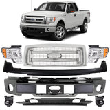 Front Bumper Chrome Steel & Headlights Assembly Kit For 2009-2014 Ford F-150