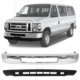 2008-2019 Ford E-150 E-250 E-350 Super Duty E-450 Super Duty Front Bumper Chrome & Valance Textured Kit | OEM Fit
