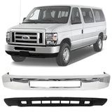 Front Bumper Chrome & Valance Textured Kit For 2008-2019 Ford E-150 E-250 E-350 Super Duty E-450 Super Duty